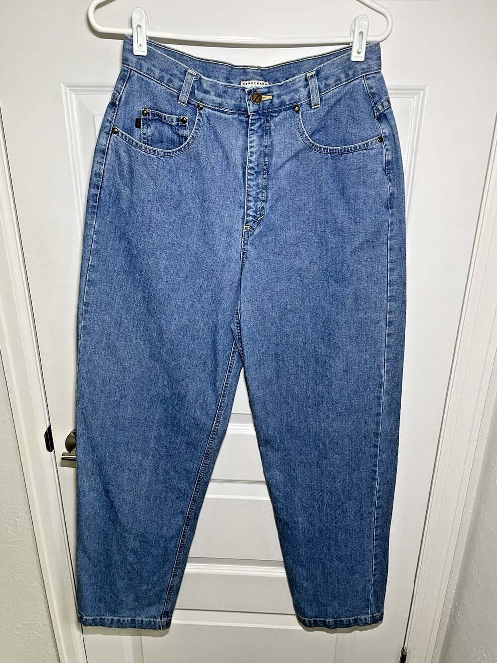 Vintage 90s/Y2K Democracy Womens 10 Mom Jeans Blue Barrel Tapered Denim USA MADE